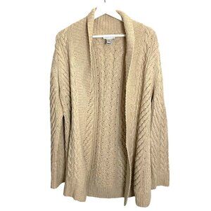 Talbots Collection Long‎ Cable Knit Wool Angora Cashmere Cardigan Sz M Neutral